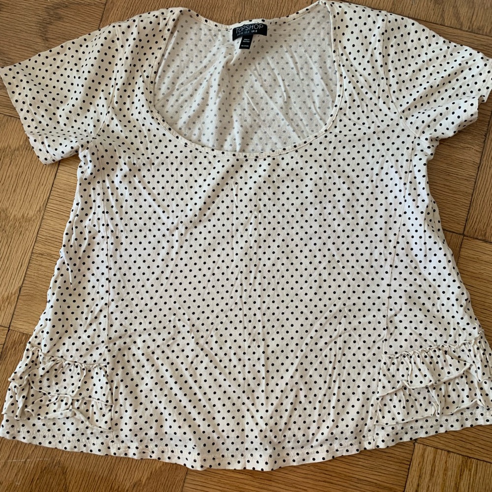 Top Shop T shirt Ruffle Sides- beige/black, Us4
